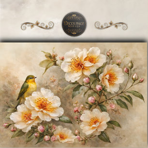 Papel De Seda Pájaro Cantor Amarillo Crema Rosa Silvestre Decoup