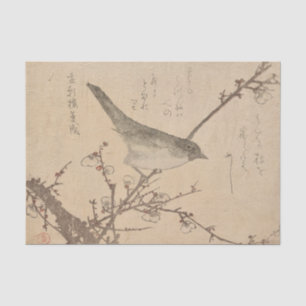 Papel De Seda Pájaro cantor en rama de ciruelo por Kubo Shunman