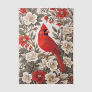Papel De Seda Pájaro Cardinal del Norte Floral Hermoso