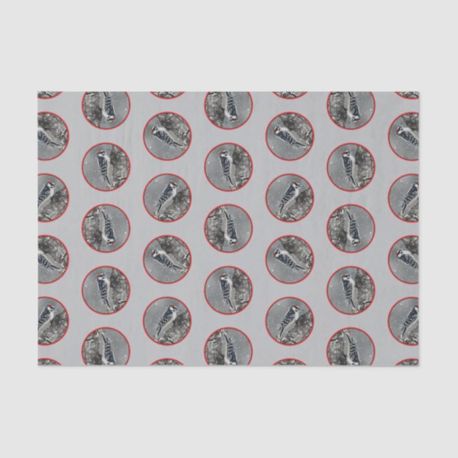 Papel De Seda Pájaro carpintero lechoso en invierno. Fotografía  (Anverso)