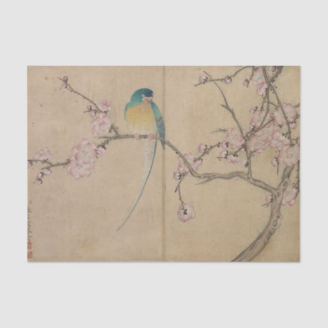 Papel De Seda Pájaro con Flor de Ciruelo (Anverso)