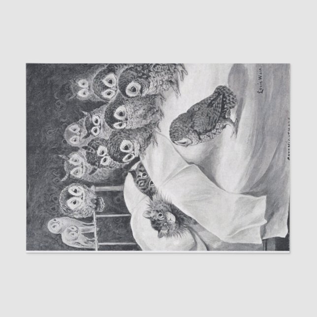 Papel De Seda Pájaro de búho gato nocturno, Louis Wain (Anverso)