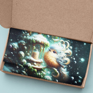 Papel De Seda Pájaro de Canción de Navidad en Comedero de Acebo
