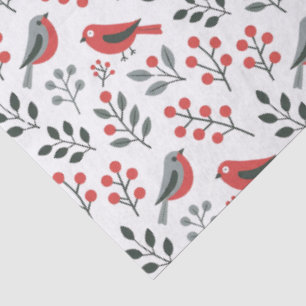 Papel De Seda Pájaro de Navidad de baya roja moderna