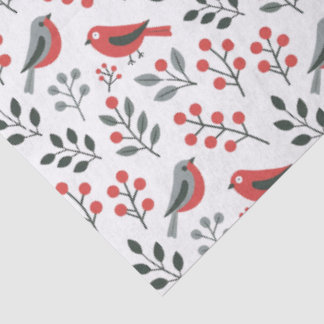 Papel De Seda Pájaro de Navidad de baya roja moderna