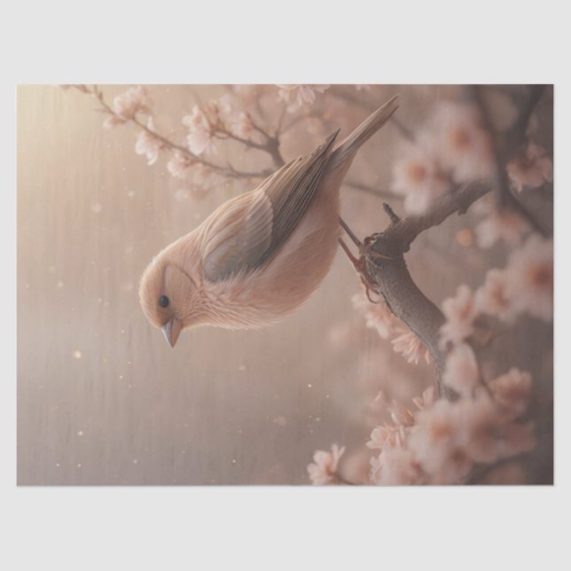 Papel De Seda Pájaro de primavera en rosa (Anverso)