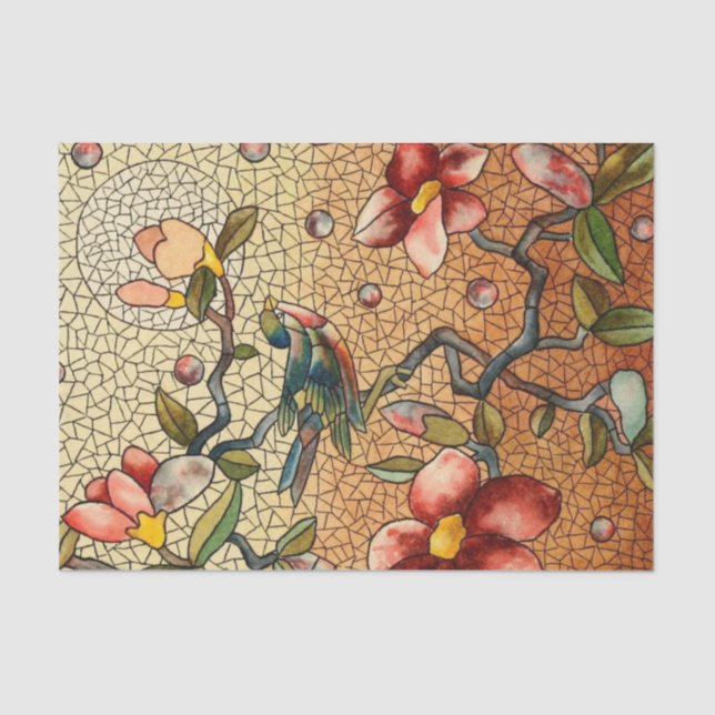 Papel De Seda Pájaro del estilo del vitral en un árbol (Anverso)