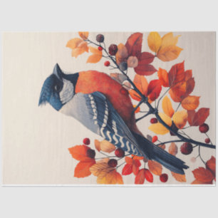 Papel De Seda Pájaro en una Rama Hojas de Otoño Decoupage