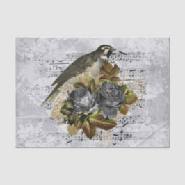 Papel De Seda Pájaro floral neutro antiguo
