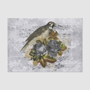 Papel De Seda Pájaro floral neutro antiguo