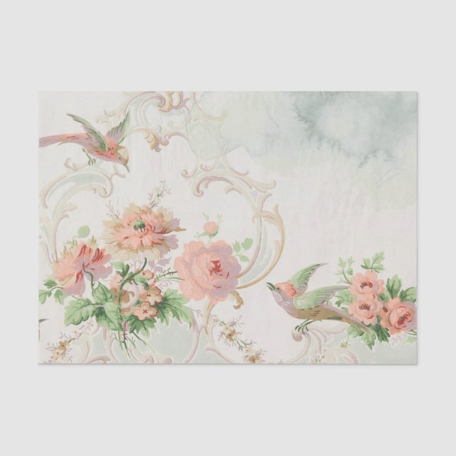 Papel De Seda Pájaro floral romántico (Anverso)