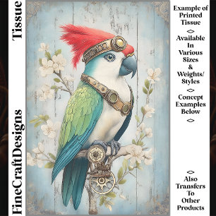 Papel De Seda Pájaro Loro Fantasía Colorido Brillante Decoupage