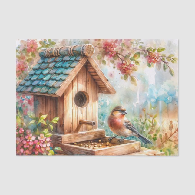 Papel De Seda Pájaro Pájaro Pájaro Floral acuarela (Anverso)