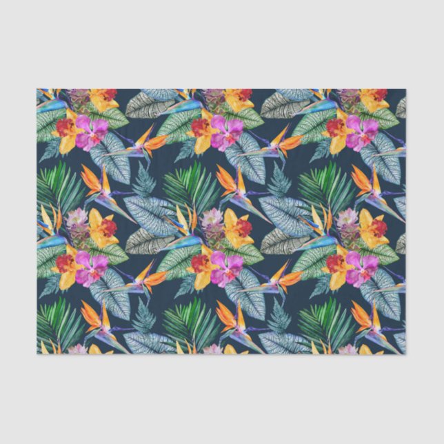 Papel De Seda Pájaro Tropical De Paraíso Y Orquídea (Anverso)
