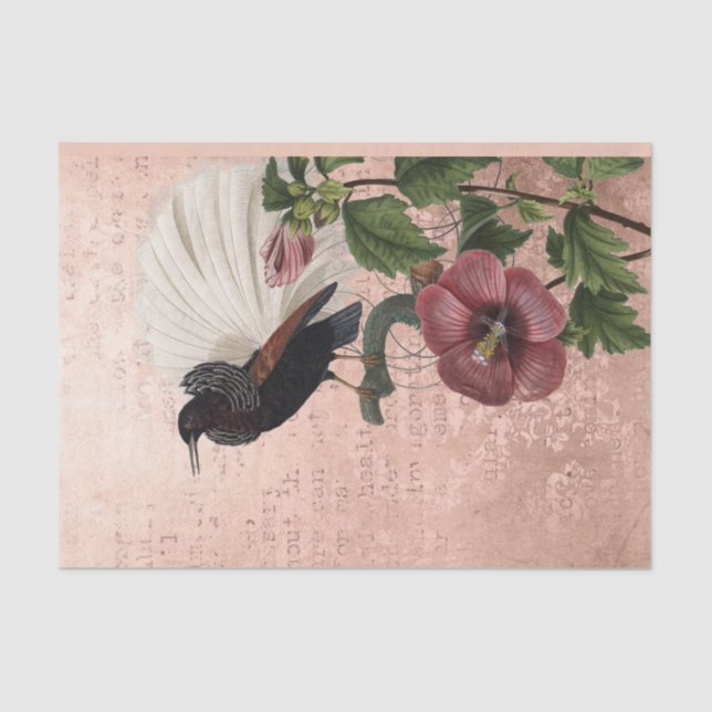 Papel De Seda Pájaro Tropical Floral Antiguo (Anverso)