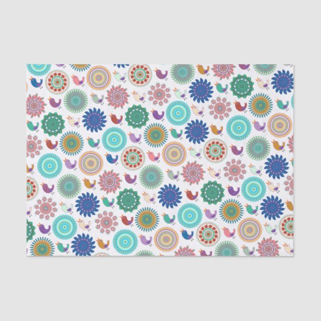 Papel De Seda Pájaro y mandala del canto arte popular (Anverso)