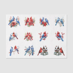Papel De Seda Pájaros Azules Cardenales Acuarela Elementos Decou