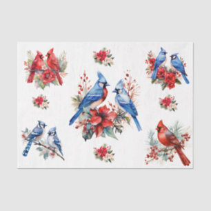 Papel De Seda Pájaros Azules Cardenales Acuarela Elementos Decou