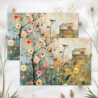 PAPEL DE SEDA PÁJAROS BLANCOS EN LA DECORACIÓN DE MEADOW DE LA P