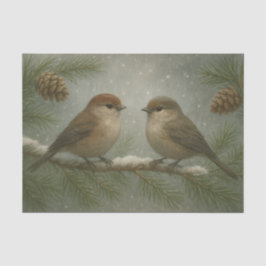 Papel De Seda Pájaros cantores de invierno en una rama nevada