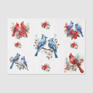 Papel De Seda Pájaros Cardenales Acuarela Azul Elementos Decoupa