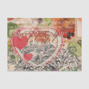 Papel De Seda Pájaros de Amor Corazón Rojo Collage Artístico