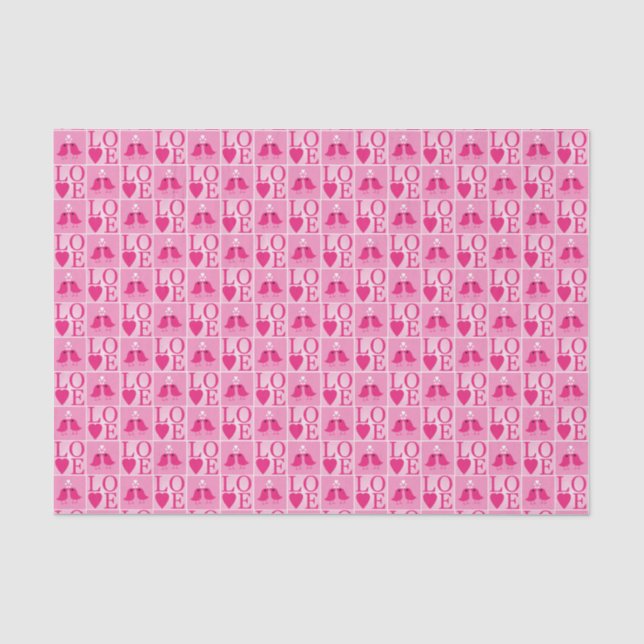 Papel De Seda Pájaros de amor en patrón rosa (Anverso)