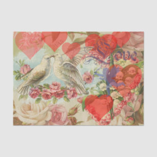 Papel De Seda Pájaros de Amor Vintage Antiguo Corazón