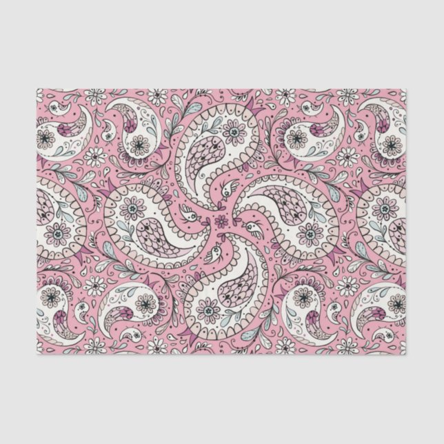 Papel De Seda Pájaros de paisley de rosa bebé (Anverso)
