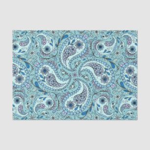 Papel De Seda Pájaros de paisley en azul bebé
