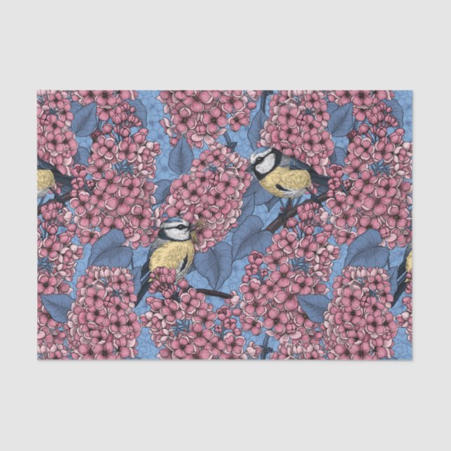 Papel De Seda Pájaros en el jardín de lilas (Anverso)