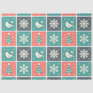 Papel De Seda Pájaros lindos y copos de nieve Navidad Invierno D