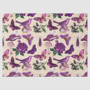 Papel De Seda Pájaros morados mariposas y hongos decorados