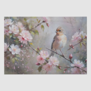 Papel De Seda Pájaros pequeños con flores florecientes