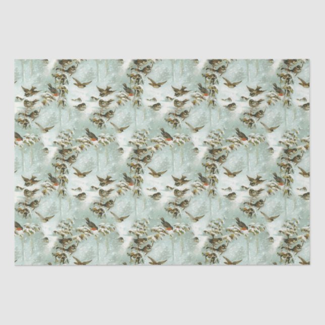 Papel De Seda Pájaros pequeños en la nieve (Anverso)