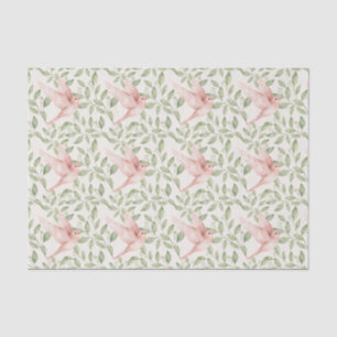 Papel De Seda pájaros rosados y follaje verde.