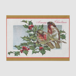 Papel De Seda Pájaros sonámbulos navidades en la rama de Holly y