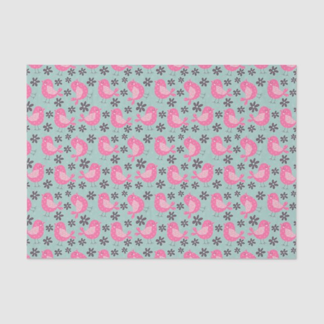 Papel De Seda Pájaros y flores de polka (Anverso)