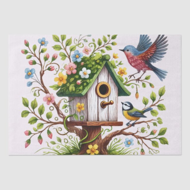 Papel De Seda Pájaros y Flores Encantadores (Anverso)