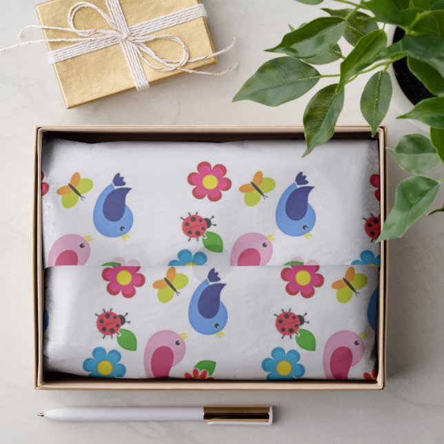 Papel De Seda Pájaros y flores primavera (Regalo )