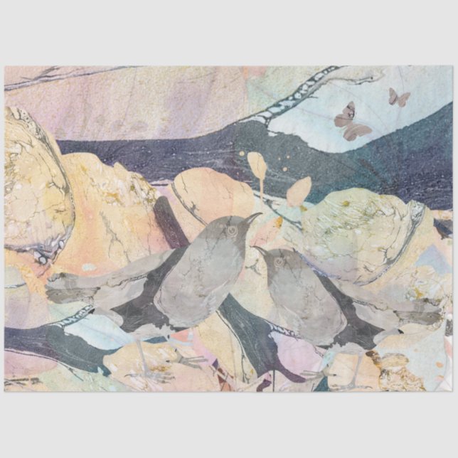 Papel De Seda Pájaros y mariposas de color pastel (Anverso)