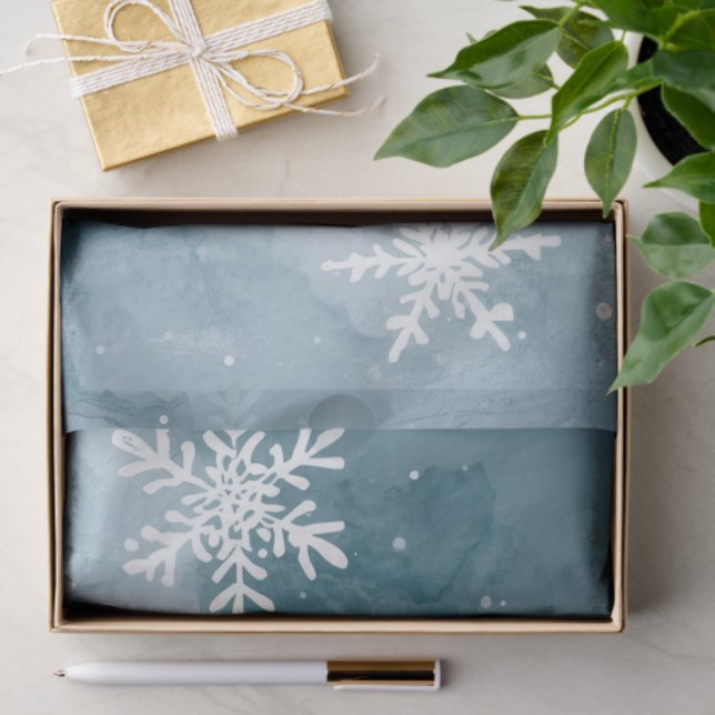 Papel De Seda Pale Blue Snowflakes Watercolor Winter Holiday (Regalo )