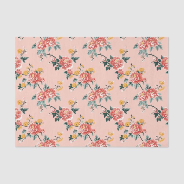 Papel De Seda Pale Pink Chinoiserie Floral (Anverso)