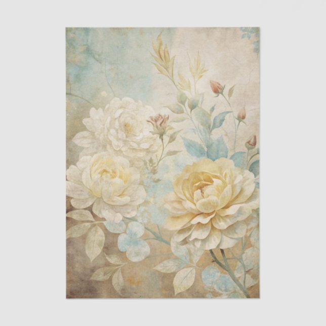 Papel De Seda Pale Yellow and White Peony Floral Pattern (Anverso)