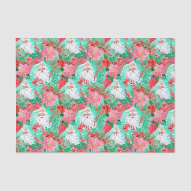 Papel De Seda Palm Beach Navidades acuarela Floral Santa (Anverso)