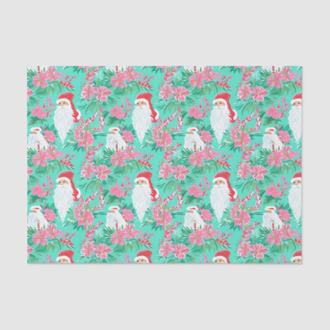 Papel De Seda Palm Beach Navidades acuarela Floral Santa (Anverso)