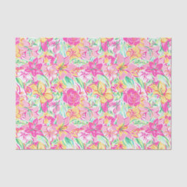 Papel De Seda Palm Beach Preppy Imprime flores de lirio rosa y a