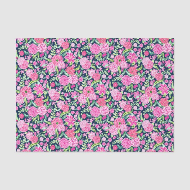 Papel De Seda Palm Beach Preppy Imprime flores rosas y verdes (Anverso)