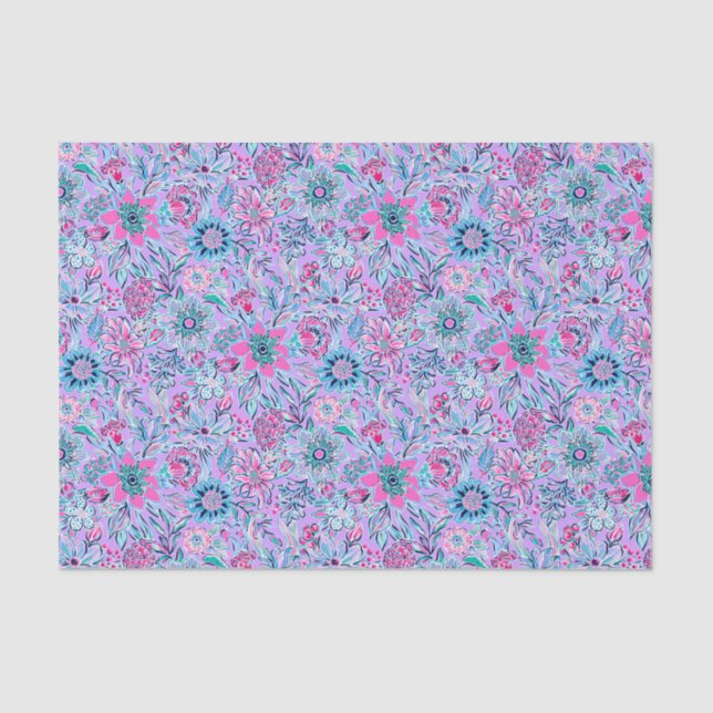 Papel De Seda Palm Beach Preppy Imprime Lavanda y Flores rosas (Anverso)