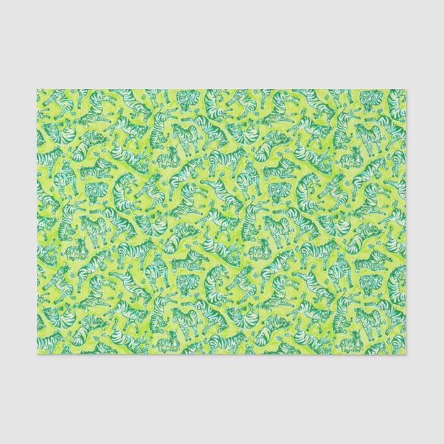 Papel De Seda Palm Beach Preppy Imprimir Cebras Verdes (Anverso)